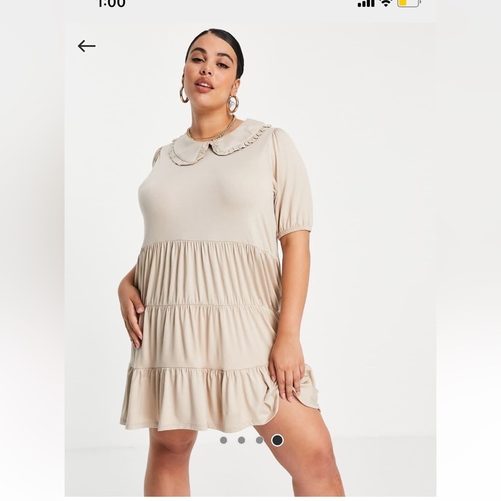 Asos Curve 18 Violet Romance Cream Jersey Smock Dress Peter Pan Collar